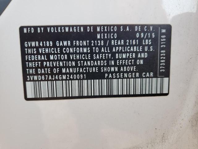 3VWD67AJ4GM240091 - 2016 VOLKSWAGEN JETTA SE თეთრი ფოტო 12