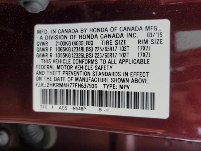 2HKRM4H77FH637936 - 2015 HONDA CR-V EXL MAROON photo 13