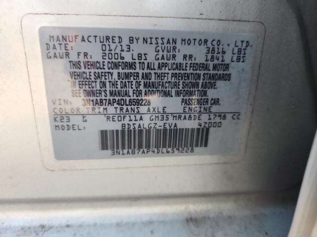 3N1AB7AP4DL659228 - 2013 NISSAN SENTRA S 银色 照片 12