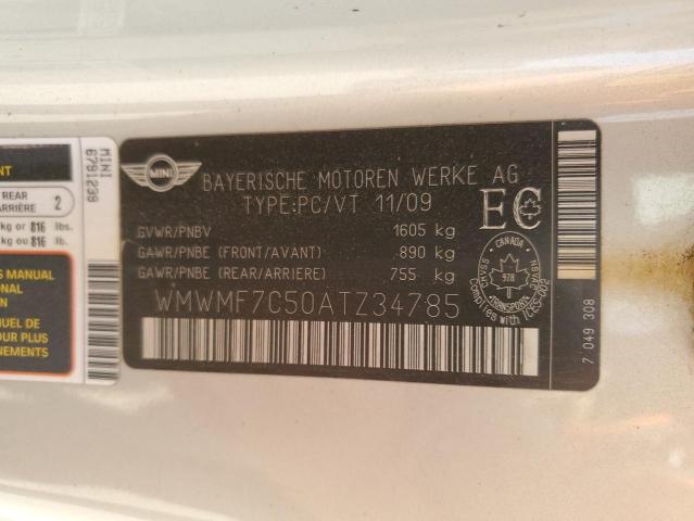 WMWMF7C50ATZ34785 - 2010 MINI COOPER S SILVER photo 12