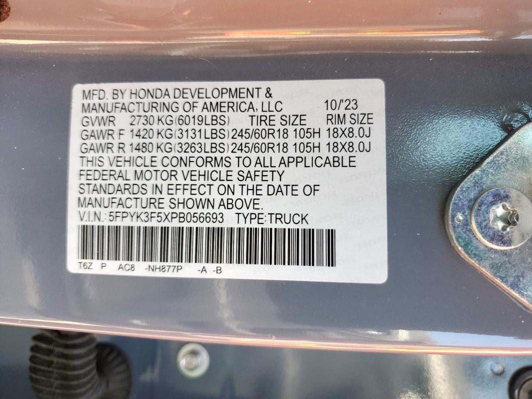 5FPYK3F5XPB056693 - 2023 HONDA RIDGELINE RTL فيروزي صورة 12