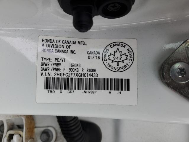 2HGFC2F7XGH014433 - 2016 HONDA CIVIC EX WHITE photo 13