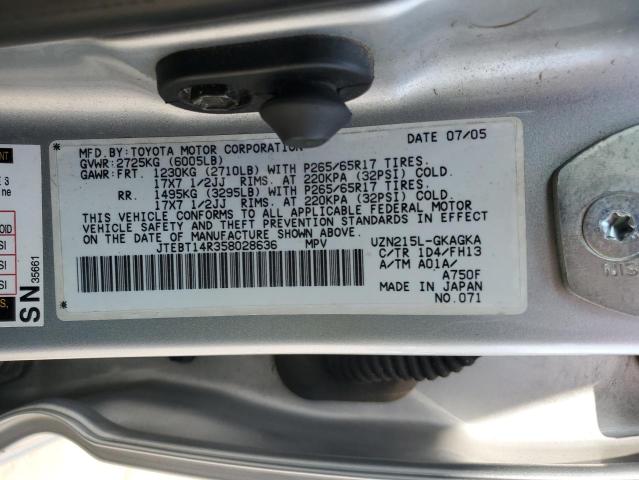 JTEBT14R358028636 - 2005 TOYOTA 4RUNNER SR5 ვერცხლისფერი ფოტო 13