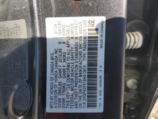 2HGFE2F51SH513610 - 2025 HONDA CIVIC SPORT Boz foto 12