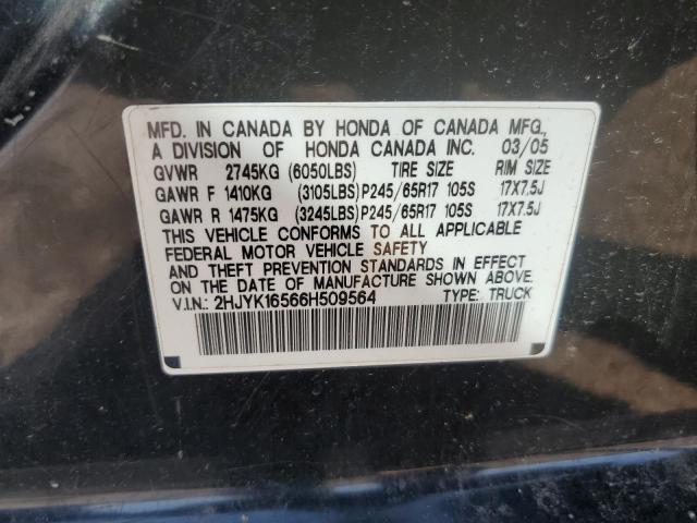 2HJYK16566H509564 - 2006 HONDA RIDGELINE RTL Noir photo 12