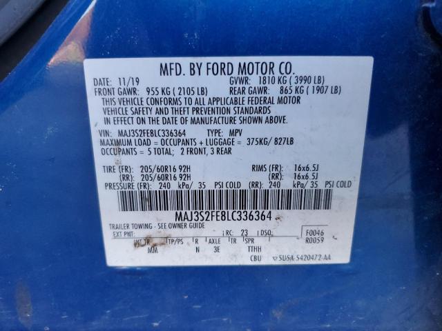 MAJ3S2FE8LC336364 - 2020 FORD ECOSPORT S BLUE photo 13