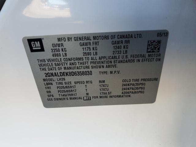 2GNALDEK8D6358030 - 2013 CHEVROLET EQUINOX LT WHITE photo 13