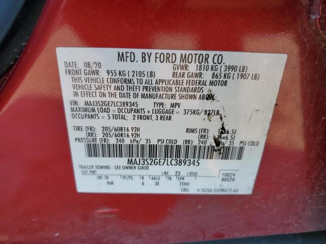 MAJ3S2GE7LC389345 - 2020 FORD ECOSPORT SE RED photo 13