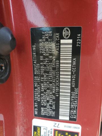4T1BF3EK3AU511999 - 2010 TOYOTA CAMRY BASE Czerwony zdjęcie 12