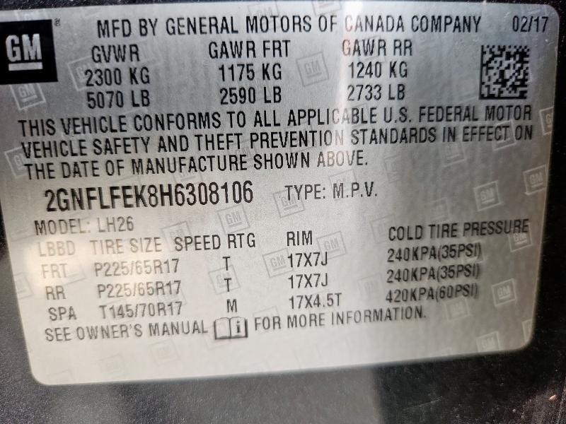 2GNFLFEK8H6308106 - 2017 CHEVROLET EQUINOX LT CHARCOAL photo 14