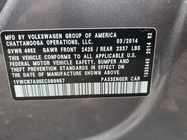 1VWCN7A35EC089857 - 2014 VOLKSWAGEN PASSAT SEL GRAY photo 12