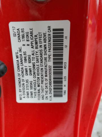 2HGFC4B04HH305922 - 2017 HONDA CIVIC LX RED photo 12