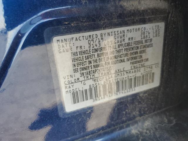 3N1AB7AP7KY415251 - 2019 NISSAN SENTRA S ლურჯი ფოტო 13