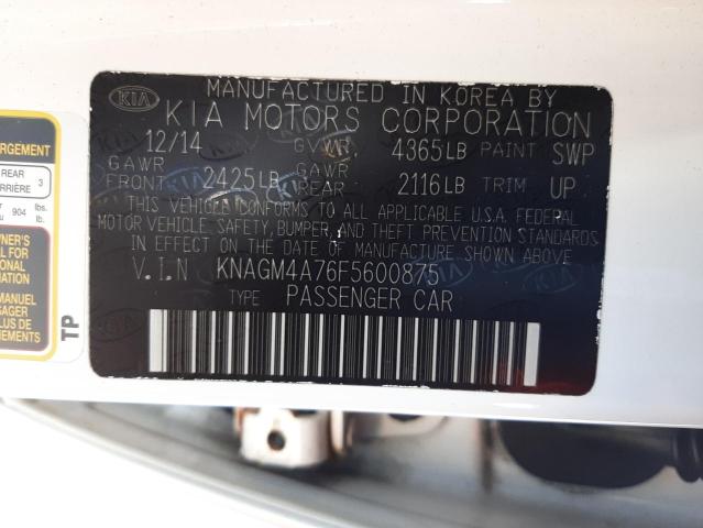 KNAGM4A76F5600875 - 2015 KIA OPTIMA LX WHITE photo 12