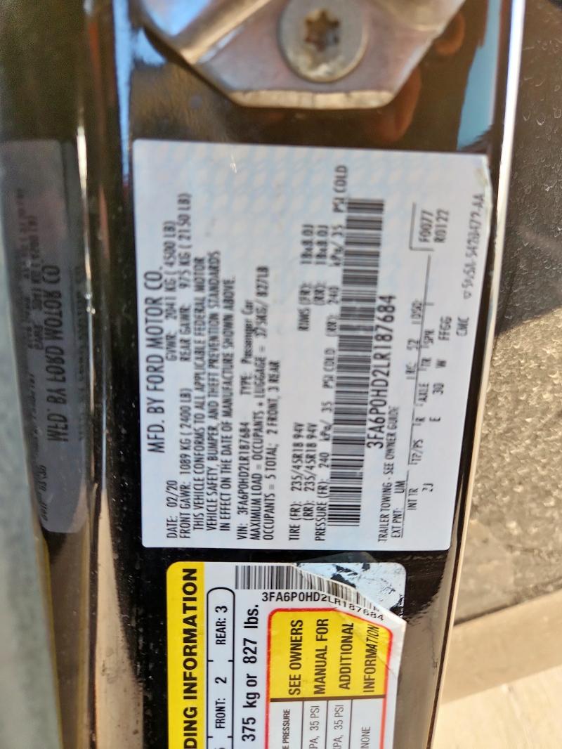 3FA6P0HD2LR187684 - 2020 FORD FUSION SE 黑色 照片 13