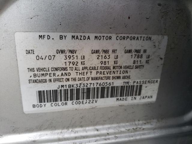 JM1BK323271760561 - 2007 MAZDA 3 S SILVER photo 12