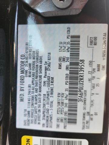 3FA6P0LU2KR139558 - 2019 FORD FUSION SE 黑色 照片 12