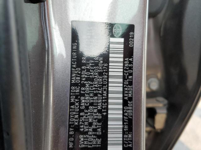 4T1C11AK3LU382176 - 2020 TOYOTA CAMRY LE GRAY photo 12