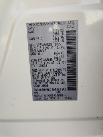 5N1AR2MN9EC646392 - 2014 NISSAN PATHFINDER S أبيض صورة 12