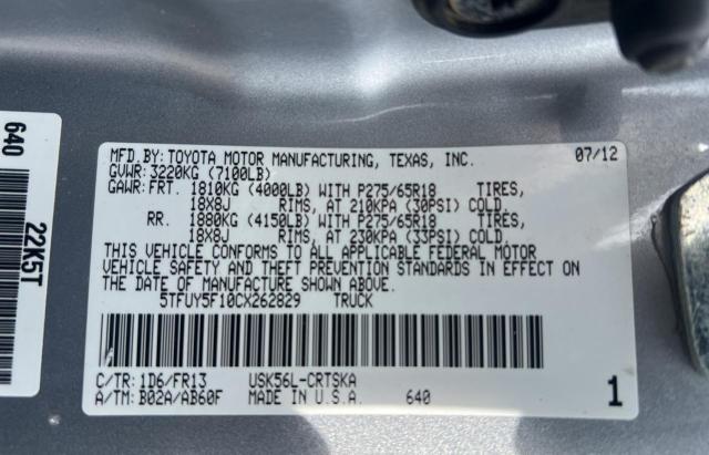 5TFUY5F10CX262829 - 2012 TOYT TUNDRA DOUBLE CAB SR5 SILVER photo 10