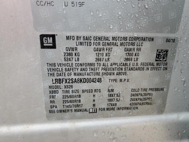 LRBFX2SA8KD004248 - 2019 BUICK ENVISION ESSENCE Արծաթագույն լուսանկար 13