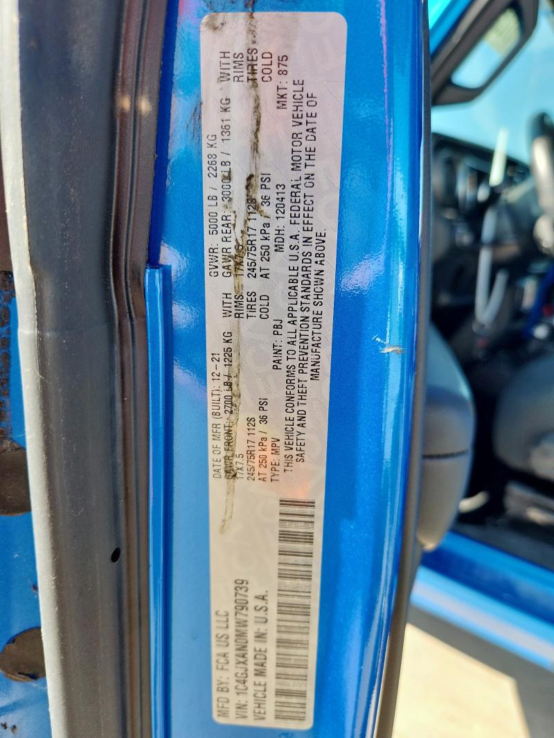 1C4GJXAN0MW790739 - 2021 JEEP WRANGLER SPORT BLUE photo 12