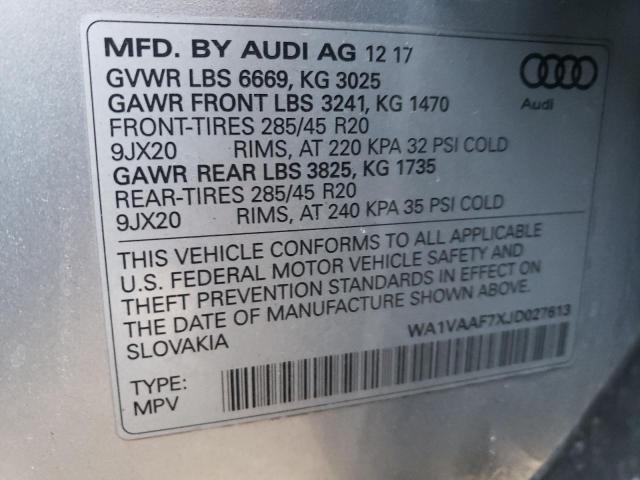 WA1VAAF7XJD027613 - 2018 AUDI Q7 PRESTIGE SILVER photo 14