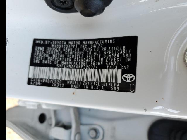 5YFEPMAE6NP320374 - 2022 TOYOTA COROLLA LE Սպիտակ լուսանկար 13