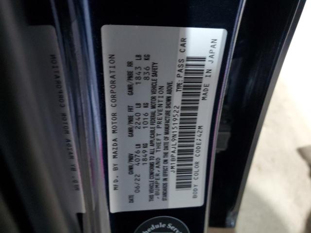 JM1BPAJL9N1519522 - 2022 MAZDA 3 BLUE photo 12