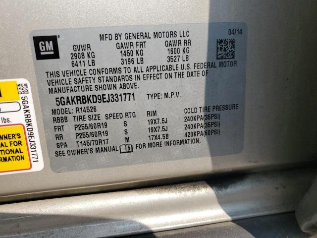 5GAKRBKD9EJ331771 - 2014 BUICK ENCLAVE BEIGE photo 13