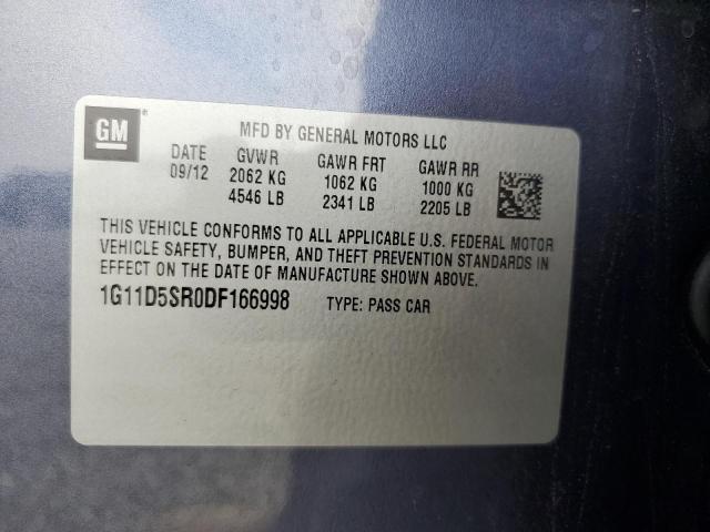 1G11D5SR0DF166998 - 2013 CHEVROLET MALIBU 1LT ლურჯი ფოტო 12