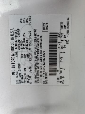 1FTYR44U43PB75229 - 2003 FORD RANGER SUPER CAB WHITE photo 12