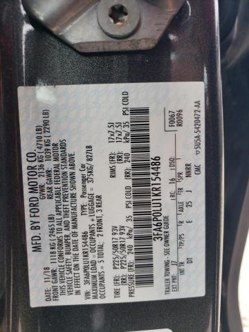 3FA6P0LU1KR154486 - 2019 FORD FUSION SE GRAY photo 12