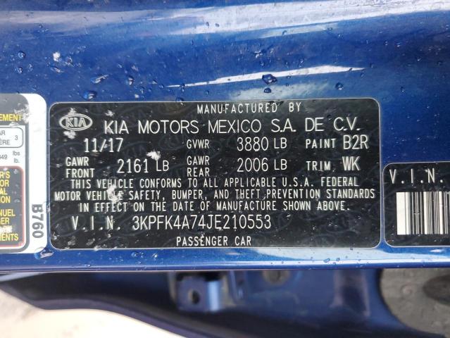 3KPFK4A74JE210553 - 2018 KIA FORTE LX BLUE photo 12