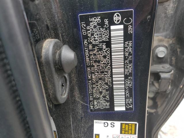 JTDEPMAE0NJ205063 - 2022 TOYOTA COROLLA LE შავი ფოტო 12