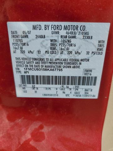 1FMCU93158KA67795 - 2008 FORD ESCAPE XLT წითელი ფოტო 13