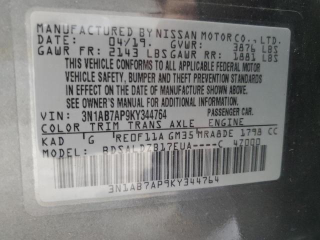 3N1AB7AP9KY344764 - 2019 NISSAN SENTRA S GRAY photo 12