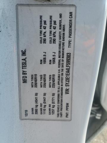 5YJ3E1EA4LF599383 - 2020 TESLA MODEL 3 WHITE photo 12
