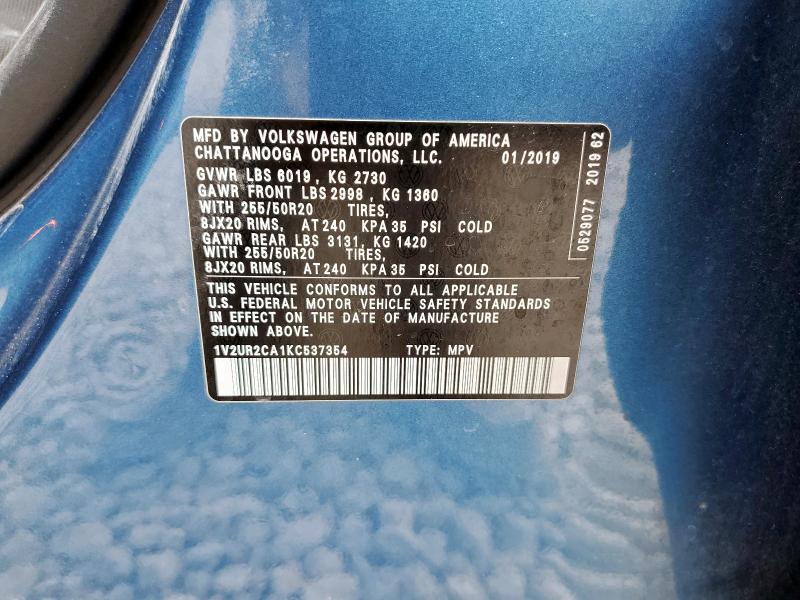 1V2UR2CA1KC537354 - 2019 VOLKSWAGEN ATLAS SE Niebieski zdjęcie 14