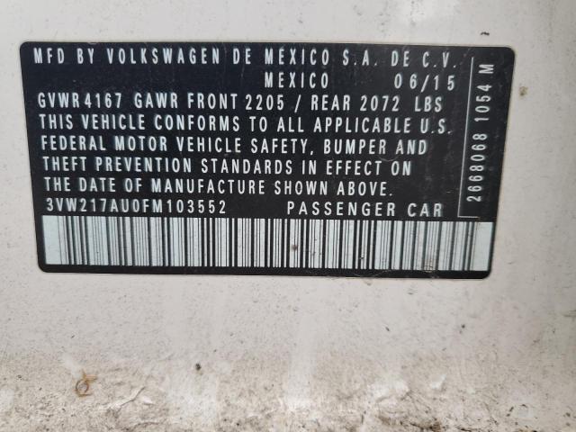 3VW217AU0FM103552 - 2010 VOLKSWAGEN GOLF თეთრი ფოტო 13