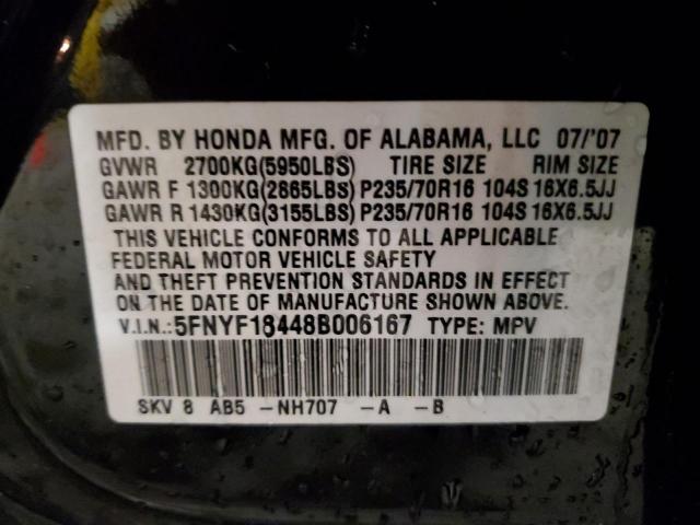 5FNYF18448B006167 - 2008 HONDA PILOT EX BLACK photo 13