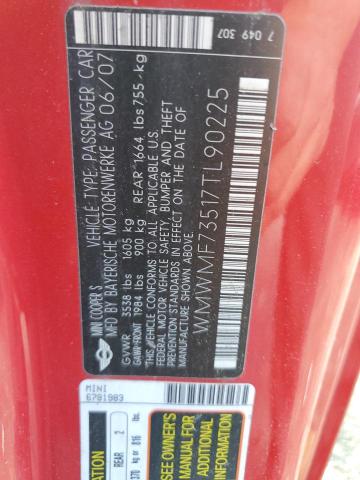 WMWMF73517TL90225 - 2007 MINI COOPER S RED photo 12