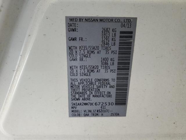 5N1AR2MM7DC672530 - 2013 NISSAN PATHFINDER S Սպիտակ լուսանկար 13