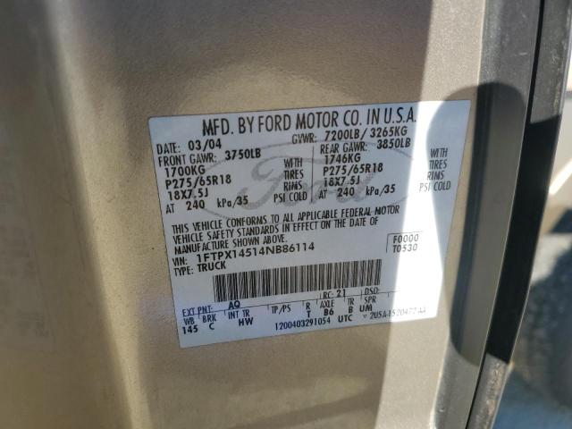 1FTPX14514NB86114 - 2004 FORD F150 GOLD photo 12