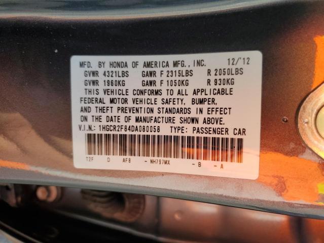 1HGCR2F84DA080058 - 2013 HONDA ACCORD EXL ნაცრისფერი ფოტო 12