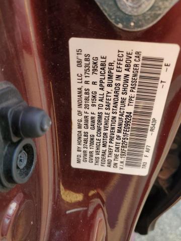 19XFB2F51FE099284 - 2015 HONDA CIVIC LX 勃艮第红 照片 12