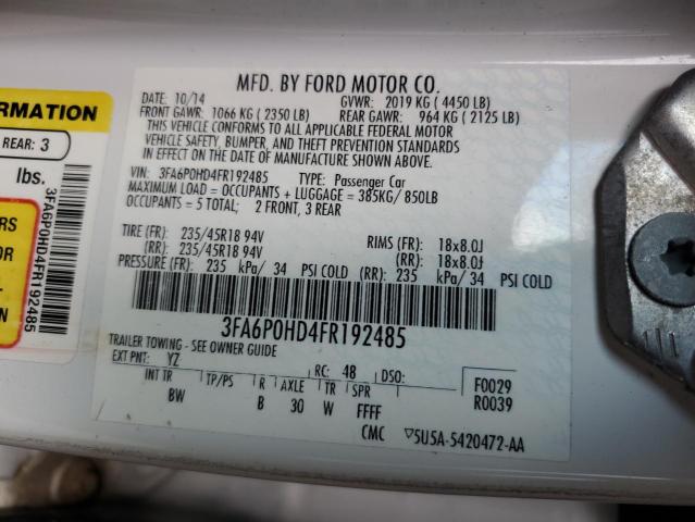 3FA6P0HD4FR192485 - 2015 FORD FUSION SE WHITE photo 12