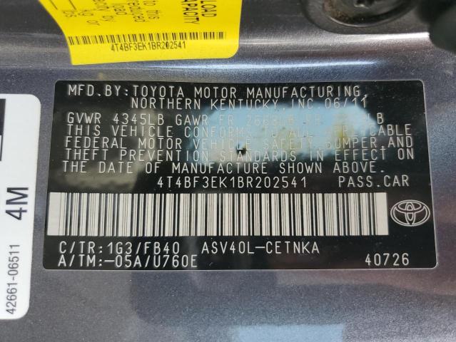 4T4BF3EK1BR202541 - 2011 TOYOTA CAMRY BASE GRAY photo 12