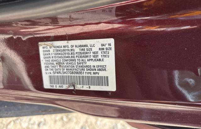 5FNRL5H27GB096951 - 2016 HONDA ODYSSEY LX BURGUNDY photo 10
