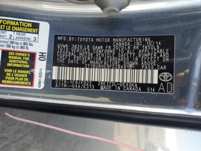 2T1BURHE9FC284910 - 2015 TOYOTA COROLLA L CHARCOAL photo 13